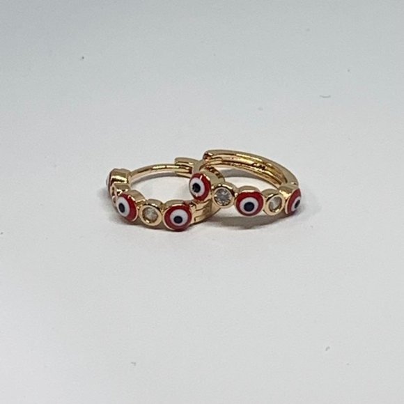 Evil eye hoops, gold Filled Hoops, Gold Earrings, Small hoops - Picture 3 of 5